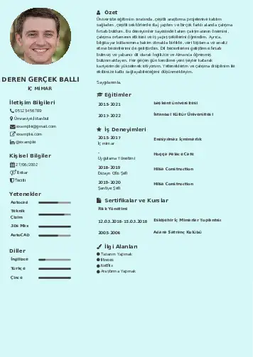 İç Mimar Cv Örnekleri cv indir